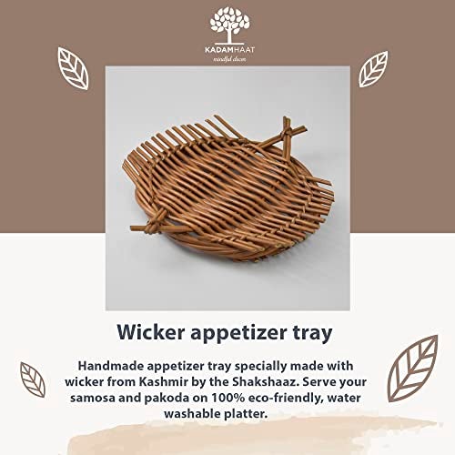 Kadam Haat Handmade Wicker Appetizer Tray | Kitchen Counter Top Storage Tray, Decorative Tray | Home and Restaurants for Serving Snacks & Breads (Brown Round) - Image 3