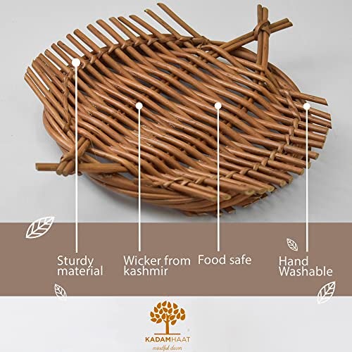 Kadam Haat Handmade Wicker Appetizer Tray | Kitchen Counter Top Storage Tray, Decorative Tray | Home and Restaurants for Serving Snacks & Breads (Brown Round) - Image 5