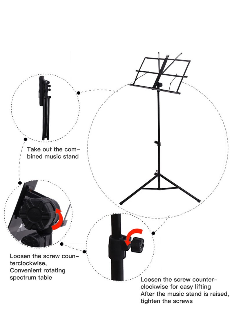 شاربدو حامل نوتات موسيقية قابل للطي ثنائي الاستخدام 2 في 1، رف كتب مكتبي، محمول وخفيف الوزن، مع حامل أوراق وحقيبة حمل للآلات الموسيقية (أسود) - Image 5