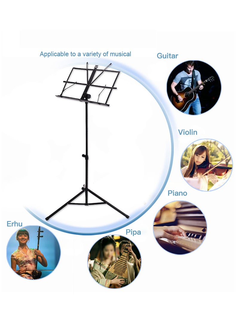 شاربدو حامل نوتات موسيقية قابل للطي ثنائي الاستخدام 2 في 1، رف كتب مكتبي، محمول وخفيف الوزن، مع حامل أوراق وحقيبة حمل للآلات الموسيقية (أسود) - Image 3