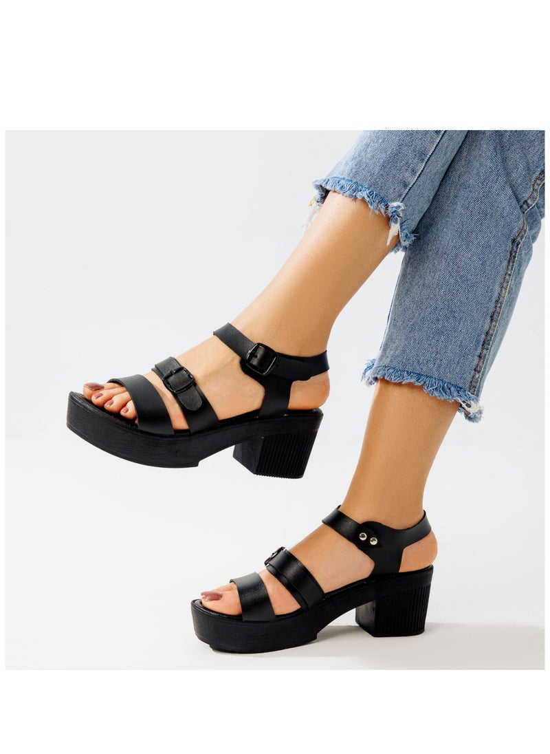 Vbranda - High Quality Leather Protan Sandal With Two Straps On The Front-BLACK - Image 1