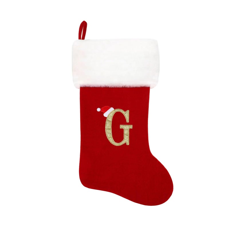 Eoocan 20 Inches Monogram Christmas Stockings Red Velvet With White Super Soft Plush Cuff Embroidered Xmas Stockings Classic Personalized Stocking Decorations For Family Holiday Season Decor(Letter G)