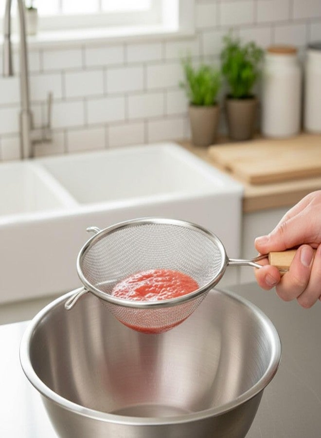 TrueCraftware- 6-Inch Single Medium Mesh Strainer Stainless Steel 6-1/2" Handle Length Wooden Handle- Kitchen Utensil Food Strainer Skimmer Spoon for Cooking Sieve Sifters Pasta Fruits Vegetable - Image 2