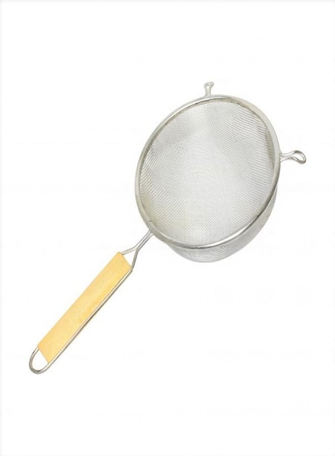 TrueCraftware- 6-Inch Single Medium Mesh Strainer Stainless Steel 6-1/2" Handle Length Wooden Handle- Kitchen Utensil Food Strainer Skimmer Spoon for Cooking Sieve Sifters Pasta Fruits Vegetable - Image 1