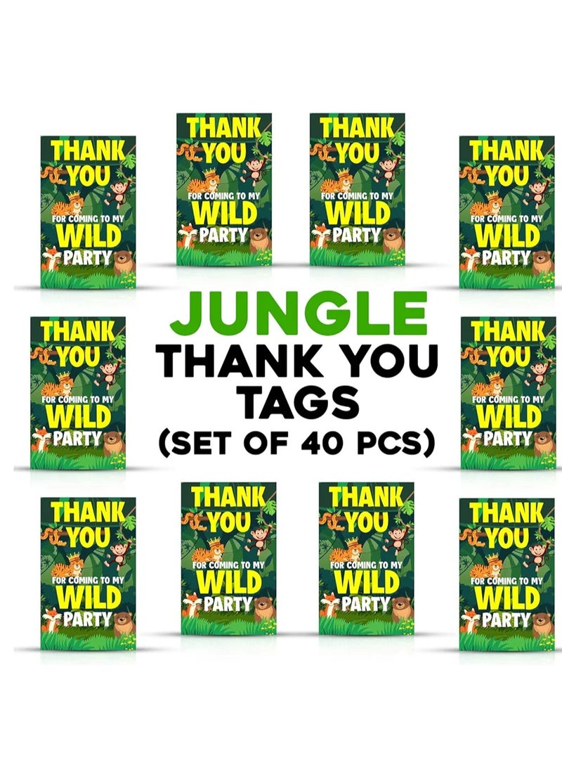 Jungle Theme Thank You for Coming To My Wild Party Tags for Birthday,Jungle Thank You Label Tags for Birthday,Bridal Shower, Wedding, Baby Shower, Thanksgiving Favor (Pack of 40) - Image 1