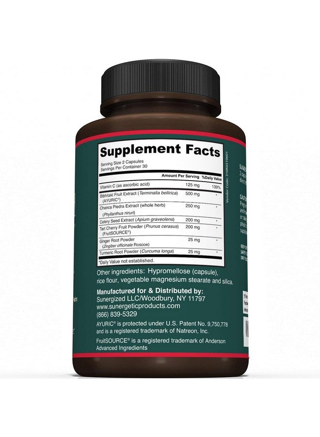 Sunergetic Premium Uric Acid Support Supplement - Uric Acid Cleanse & Kidney Support - Includes Tart Cherry, Chanca Piedra, Celery Extract & Turmeric - 60 Capsules - Image 2