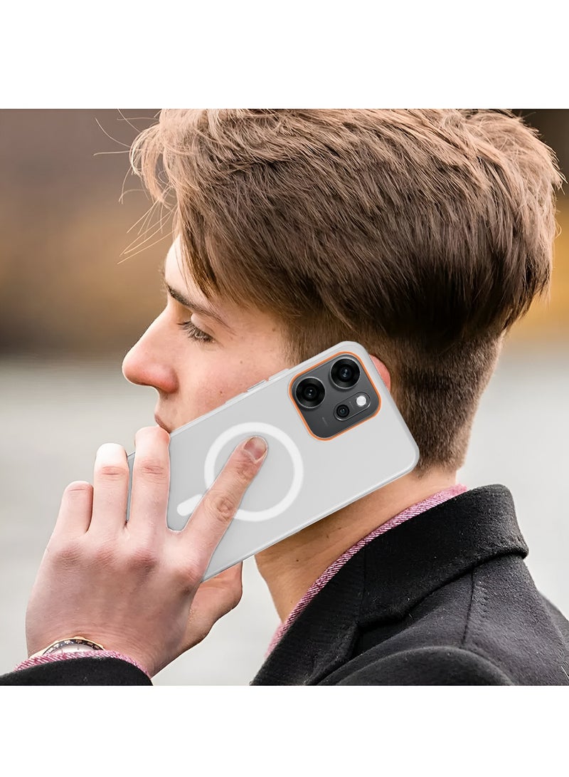 Wtech Oppo Reno14 F 5G 2025 Hybrid Translucent Magsafe with Magnetic Charging Raised Camera Lips Elegant Look Case Cover (MCMPMN) - White - Image 5