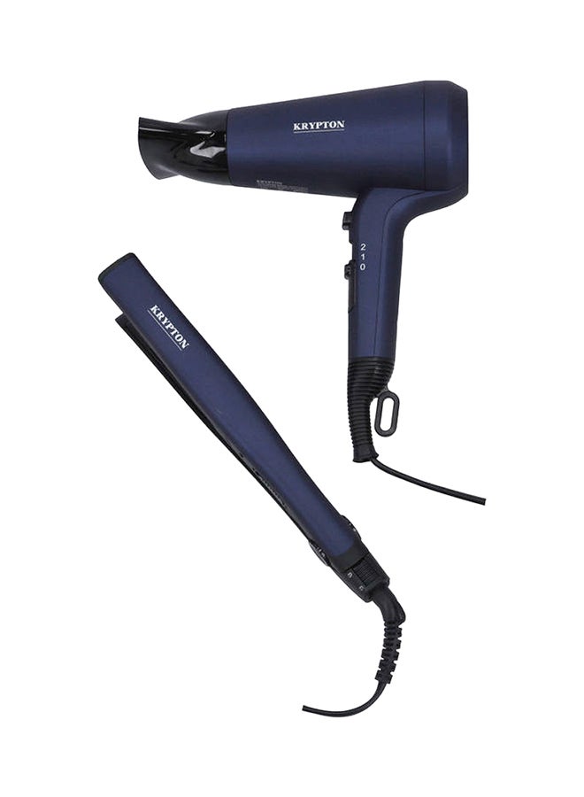 KRYPTON Portable 2 In 1 Hair Dryer & Straightener Blue - Image 1