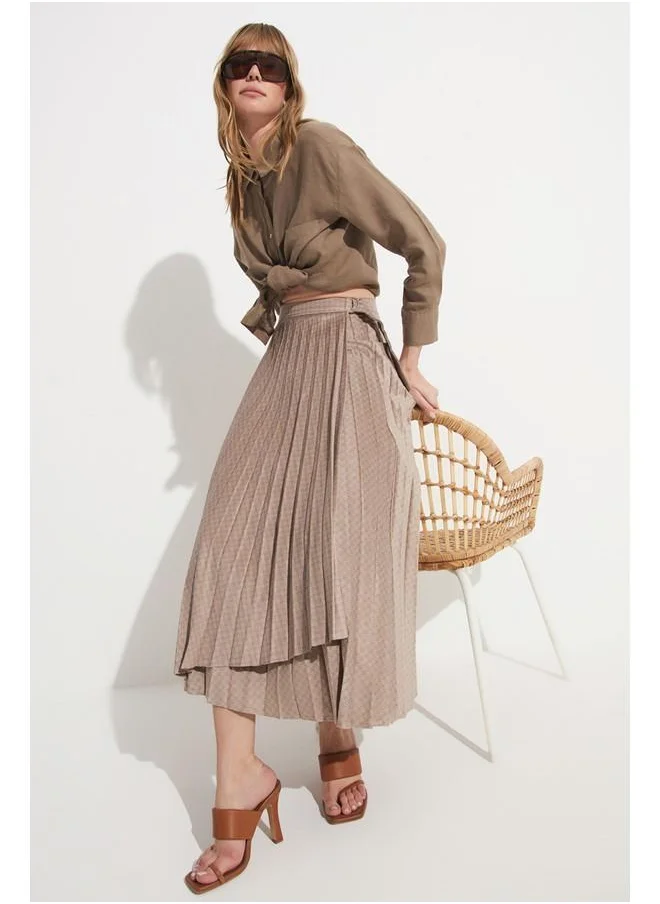 جون June Patterned Midi Skirt Beige