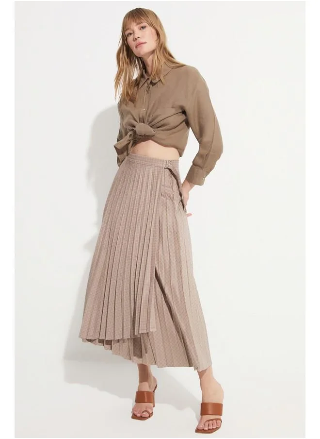 جون June Patterned Midi Skirt Beige