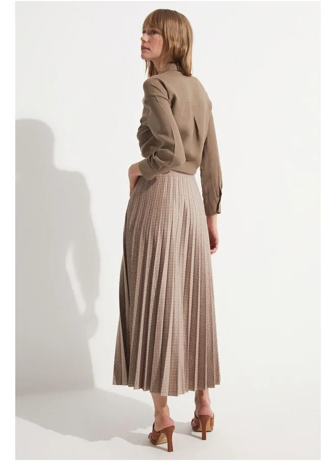 جون June Patterned Midi Skirt Beige