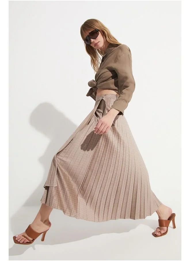 جون June Patterned Midi Skirt Beige