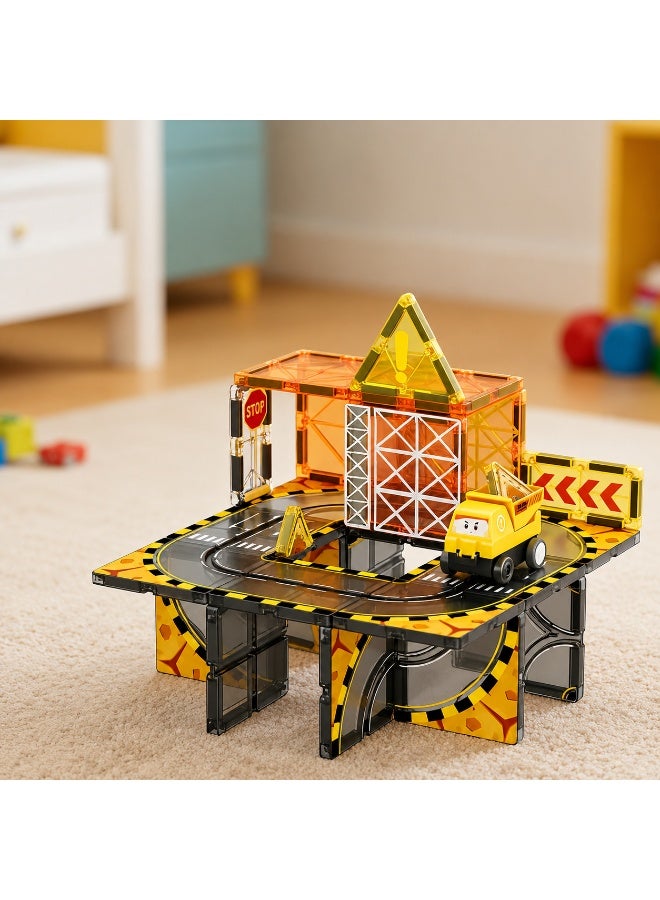 Capstro Magnetic Track Building Blocks Set – 33PCS Engineering STEM Construction Track Toy with Magnetic Tiles, Truck Vehicle & Road Building Pieces for Kids – Engineering Truck Set - Image 4