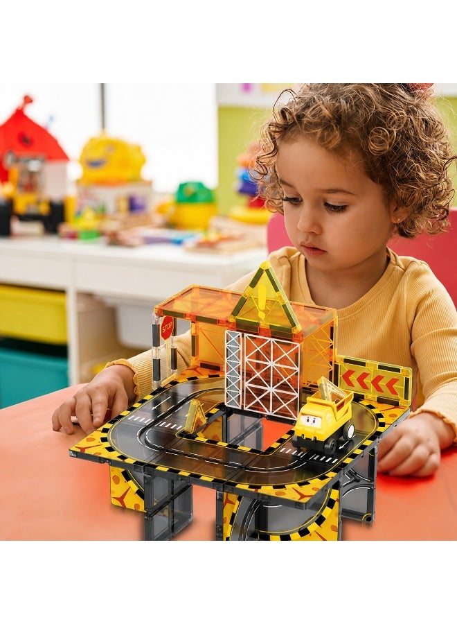 Capstro Magnetic Track Building Blocks Set – 33PCS Engineering STEM Construction Track Toy with Magnetic Tiles, Truck Vehicle & Road Building Pieces for Kids – Engineering Truck Set - Image 5