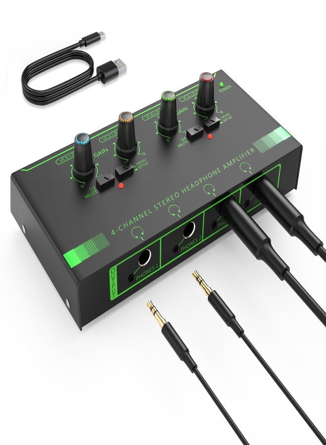 HOSONGIN 4 Channel Headphone Amplifier, Portable Mini Earphone Splitter with Independent Volume Control, Low Noise Stereo Output, Compatible with 1/4" & 1/8" TS/TRS, Ideal for Studio Stage - Image 1