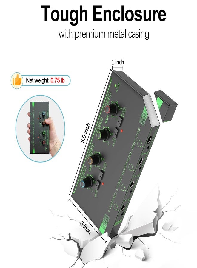 HOSONGIN 4 Channel Headphone Amplifier, Portable Mini Earphone Splitter with Independent Volume Control, Low Noise Stereo Output, Compatible with 1/4" & 1/8" TS/TRS, Ideal for Studio Stage - Image 4