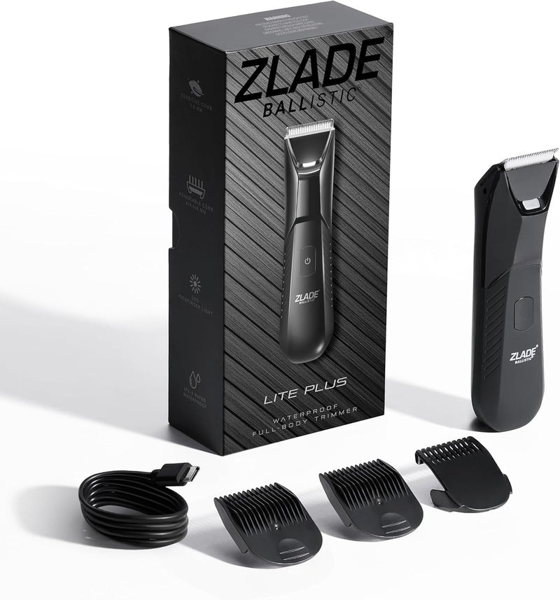 زلاد ماكينة تهذيب الشعر Zlade Ballistic Lite Plus للرجال | ماكينة تهذيب الجسم بالكامل، اللحية، الخصيتين، شعر العانة والأجزاء الخاصة | شفرات سيراميك SafeEdge، بدون جروح أو قطع | 7000 دورة في الدقيقة | مقاومة للماء | 90 دقيقة تشغيل - Image 1