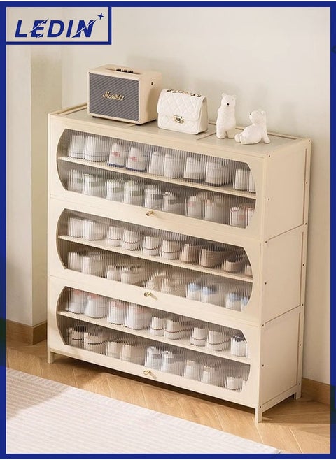 Minimalist Multi-Layer Shoe Storage Cabinet with Transparent Sliding Doors (3 Door 7 Floor)