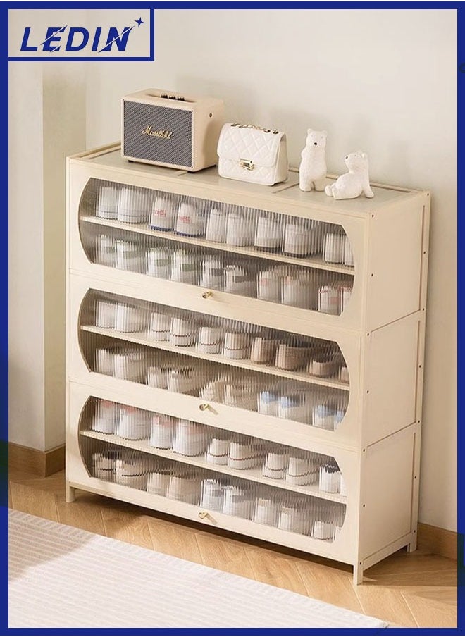 Minimalist Multi-Layer Shoe Storage Cabinet with Transparent Sliding Doors (3 Door 7 Floor)