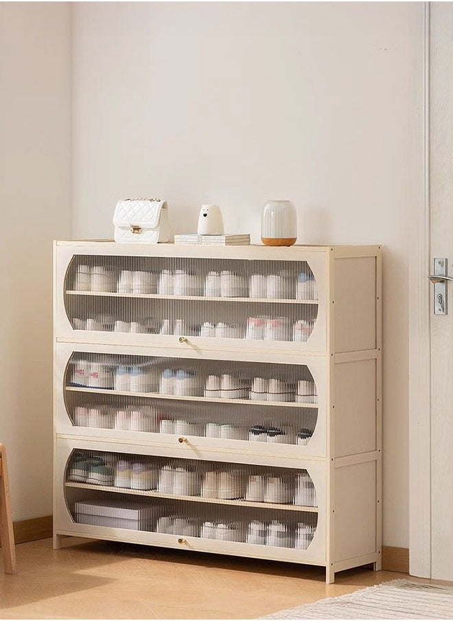 Minimalist Multi-Layer Shoe Storage Cabinet with Transparent Sliding Doors (3 Door 7 Floor)