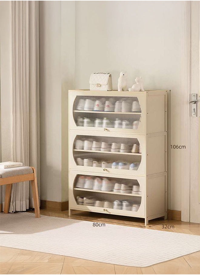 Minimalist Multi-Layer Shoe Storage Cabinet with Transparent Sliding Doors (3 Door 7 Floor)