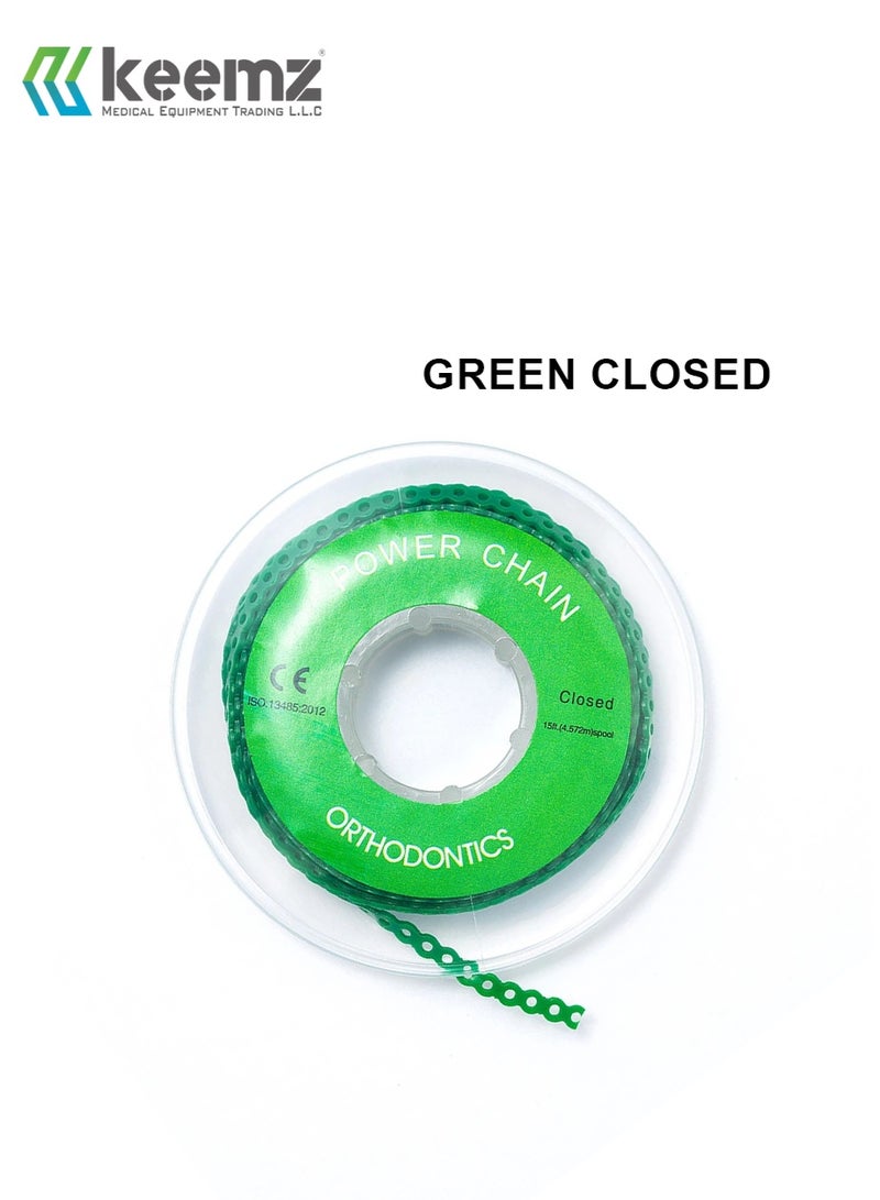 keemz Orthodontic Dental Elastic Ultra Power Rubber Chains for Braces GREEN CLOSED - Image 1