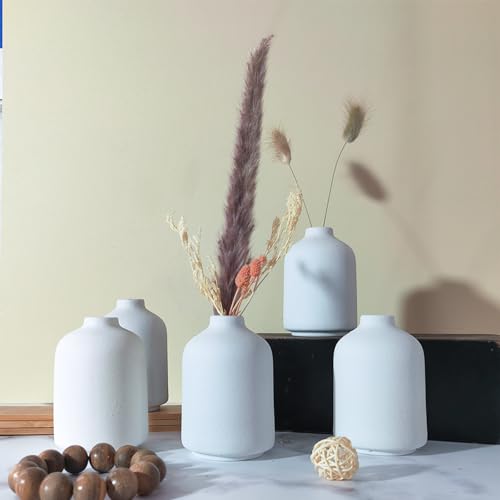 Small White Ceramic Vases Set 6 for Decor Boho Bud Vases for Dry Flower 41H x 3W White Ceramic Vases for Centerpieces House Plants Wedding Home Modern Minimalist
