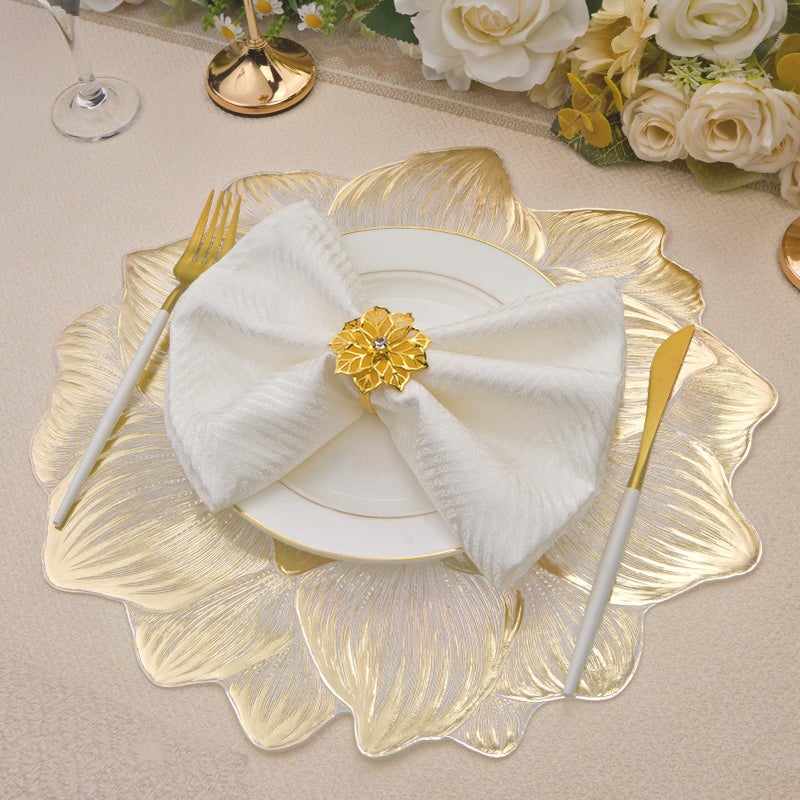 AdasBridal Gold Placemats Set of 6, Creative 3D Flower Placemats Waterproof & Oil-Proof - Metallic Pressed Vinyl Round Place Mats Fancy Decorative Table Mats for Holiday Wedding Accent Outdoor - Image 3