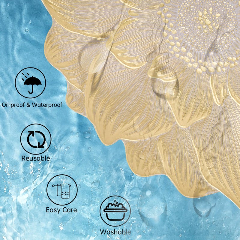 AdasBridal Gold Placemats Set of 6, Creative 3D Flower Placemats Waterproof & Oil-Proof - Metallic Pressed Vinyl Round Place Mats Fancy Decorative Table Mats for Holiday Wedding Accent Outdoor - Image 5