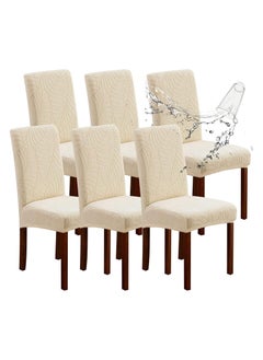 XiuWoo 6 PCS Waterproof Chair Covers for Dining Room, Stretch Jacquard Dining Chair Slipcovers, Removable Washable Chair Protector for Kitchen, Hotel, Restaurant,Beige  - Image 1