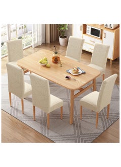 XiuWoo 6 PCS Waterproof Chair Covers for Dining Room, Stretch Jacquard Dining Chair Slipcovers, Removable Washable Chair Protector for Kitchen, Hotel, Restaurant,Beige  - Image 3