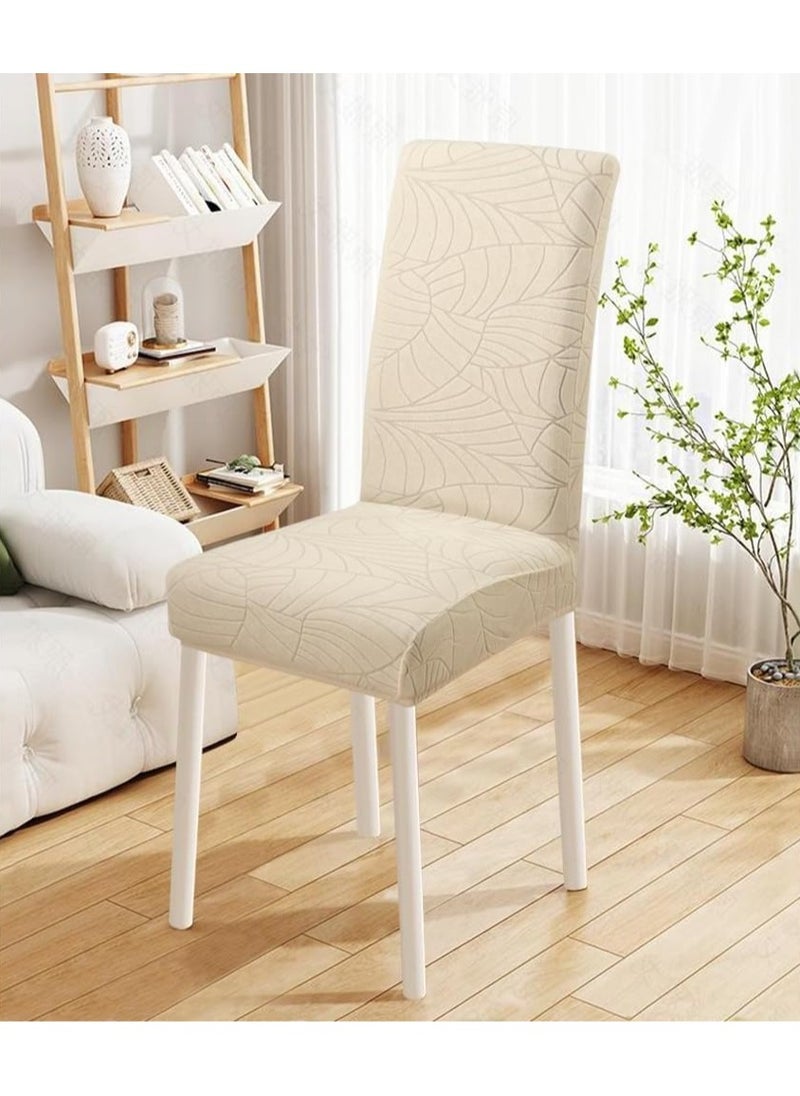 XiuWoo 6 PCS Waterproof Chair Covers for Dining Room, Stretch Jacquard Dining Chair Slipcovers, Removable Washable Chair Protector for Kitchen, Hotel, Restaurant,Beige  - Image 4