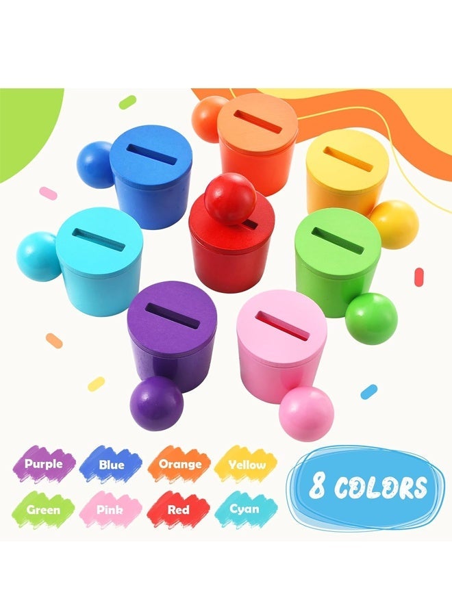 هالامودو كرة مونتيسوري في كأس فرز اللون لعبة للأطفال الصغار كرة قوس قزح خشبية اللون مطابقة لعبة، فرز لعبة صندوق عملة مطابقة لعبة للأطفال الصغار عمر 1-3، لعبة الحسية للأطفال الرضع - Image 4