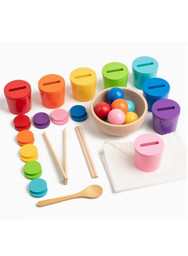 هالامودو كرة مونتيسوري في كأس فرز اللون لعبة للأطفال الصغار كرة قوس قزح خشبية اللون مطابقة لعبة، فرز لعبة صندوق عملة مطابقة لعبة للأطفال الصغار عمر 1-3، لعبة الحسية للأطفال الرضع - Image 1