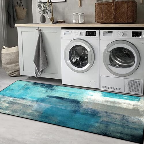 TOMWISH Kitchen Mat Turquoise Kitchen Rugs Sets 3PCS Grey Abstract Art 20"X32"+20"X48"+20"X59"Kitchen Mats for Floor Washable Non-Slip Kitchen Floor Mats Decor Dining Room Office Sink Laundry - Image 4