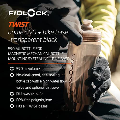 FIDLOCK Twist Bottle 590ml/20oz + Base Systems | New Leak-Proof, Self-Sealing Bottle Cap | Bike Water Bottle Holder with No Screws & Attached Bottle | Cage Free Magnetic Rack | Smoke - Image 3