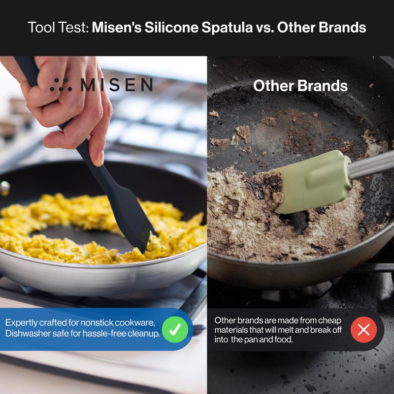 Misen Heat Resistant Silicone Spatula - Nonstick Cookware Safe  Flexible Kitchen Turner for Baking  Egg Mixing  Pancake Flipping - Large  Durable Rubber Spoonula - 11 Inch - Black - Image 3