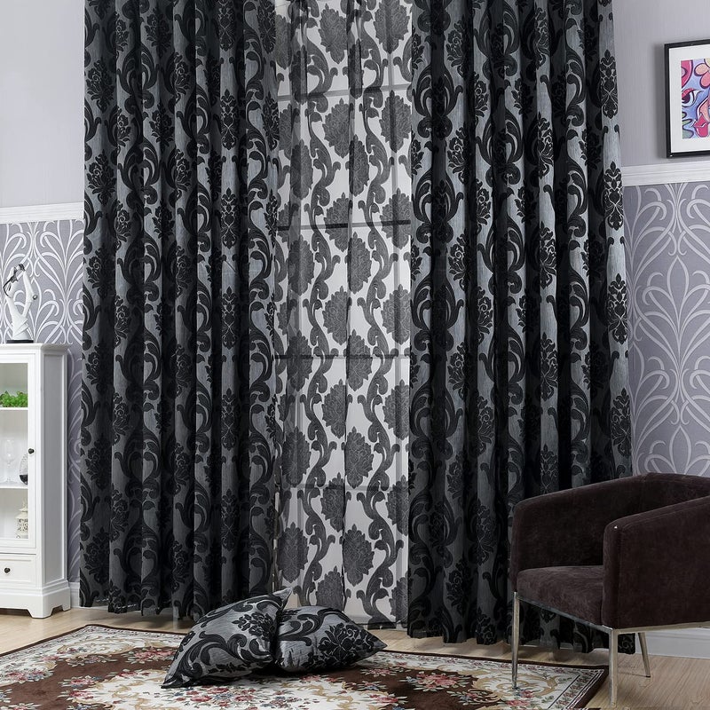 NAPEARL Black Damask Curtains for Living Room, Gothic Style Patterned Bedroom Curtain Drapes, Jacquard Curtains for Bedroom 84 Inch Length, Set of 2 Panels, Each 52 x 84 Inches - Image 2