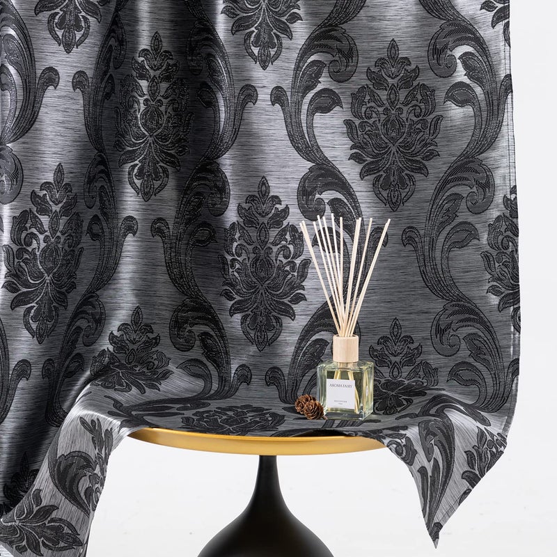 NAPEARL Black Damask Curtains for Living Room, Gothic Style Patterned Bedroom Curtain Drapes, Jacquard Curtains for Bedroom 84 Inch Length, Set of 2 Panels, Each 52 x 84 Inches - Image 3