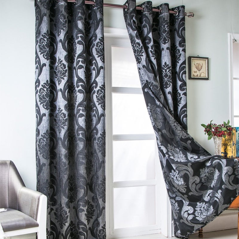 NAPEARL Black Damask Curtains for Living Room, Gothic Style Patterned Bedroom Curtain Drapes, Jacquard Curtains for Bedroom 84 Inch Length, Set of 2 Panels, Each 52 x 84 Inches - Image 1