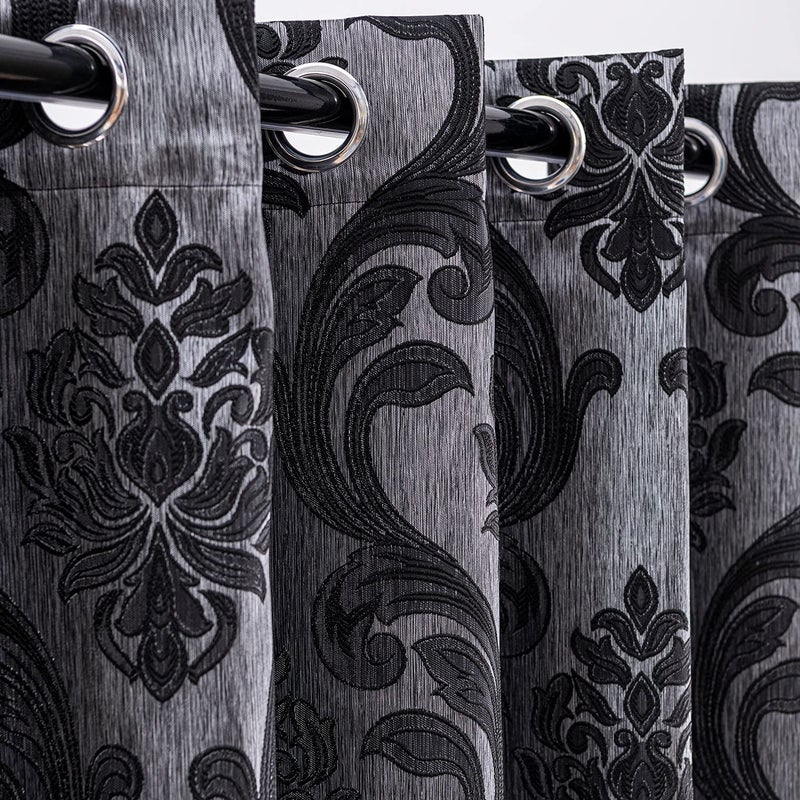 NAPEARL Black Damask Curtains for Living Room, Gothic Style Patterned Bedroom Curtain Drapes, Jacquard Curtains for Bedroom 84 Inch Length, Set of 2 Panels, Each 52 x 84 Inches - Image 4