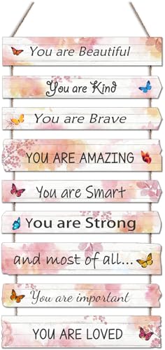 JEVUVU Butterfly Girls Room Decor, Pink Wall Decor for Baby Girl, Girl Bedroom Decor Art Signs, Trendy Stuff Decorations for Kids Nursery Bed Room Dorm Classroom Bathroom - Image 1