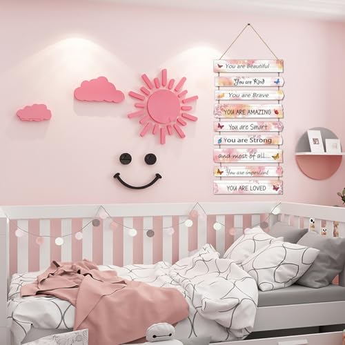 JEVUVU Butterfly Girls Room Decor, Pink Wall Decor for Baby Girl, Girl Bedroom Decor Art Signs, Trendy Stuff Decorations for Kids Nursery Bed Room Dorm Classroom Bathroom - Image 4