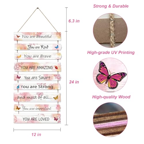 JEVUVU Butterfly Girls Room Decor, Pink Wall Decor for Baby Girl, Girl Bedroom Decor Art Signs, Trendy Stuff Decorations for Kids Nursery Bed Room Dorm Classroom Bathroom - Image 2