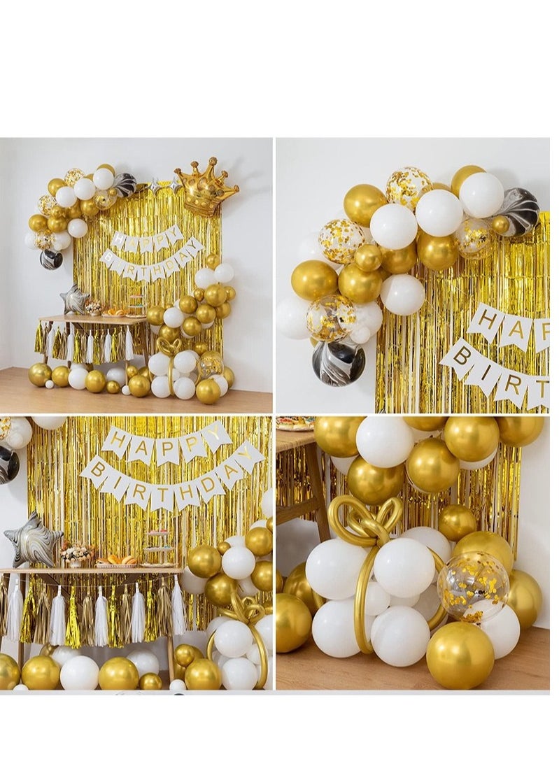 xppier White Gold Birthday Party Decoration Set, Happy Birthday Banner DIY Decoration Set  - Image 2