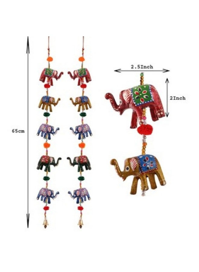 Suvasane Rajasthani Handcrafted Decorative Elephants Door Hanging Toran Latkan Garlands for Home Decoration - Set of 2 (11X6x6 Inch, Multicolor) - Image 3