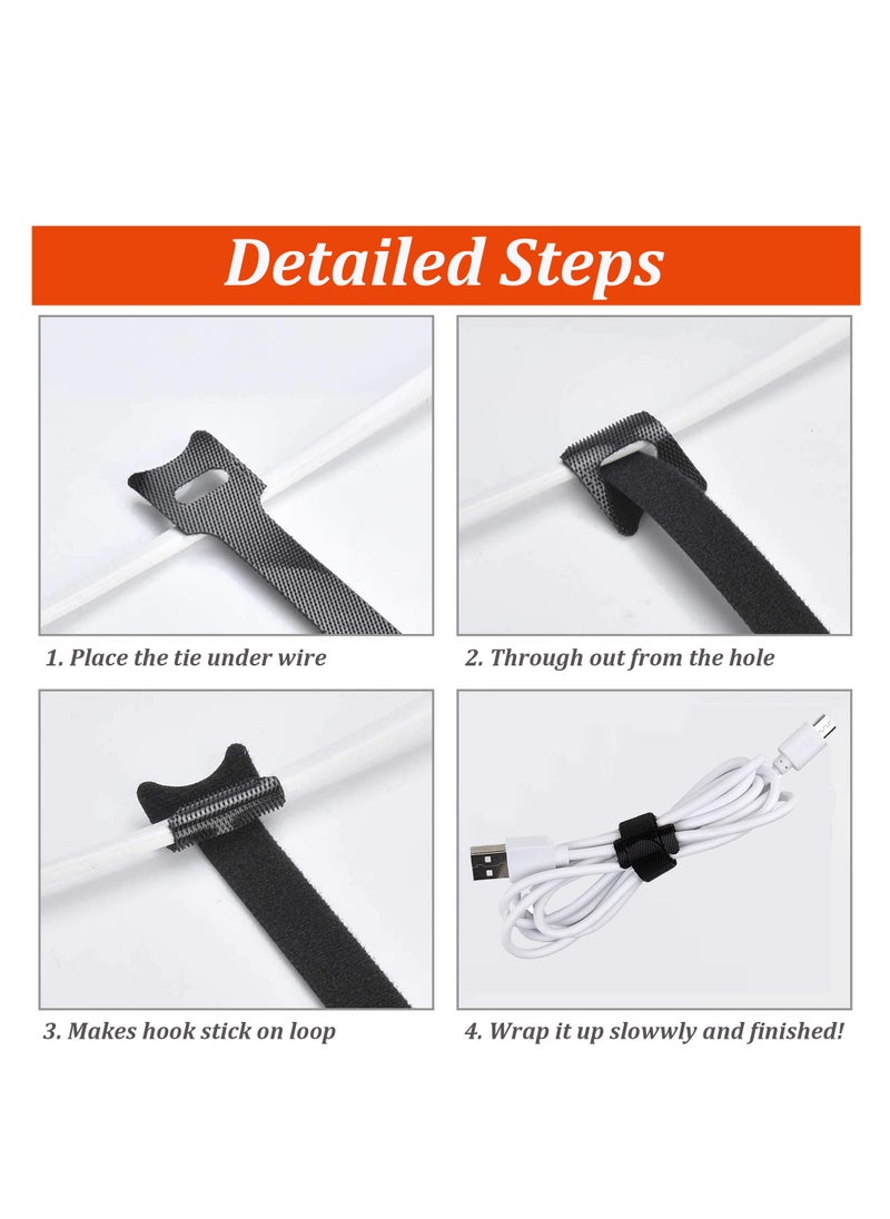 24 Pack Reusable Cable Ties Multipurpose Fastening Cord Straps Tie Adjustable Wire Management Cables Tidy Hook and Loop Tie Wire Organizer Straps Ties