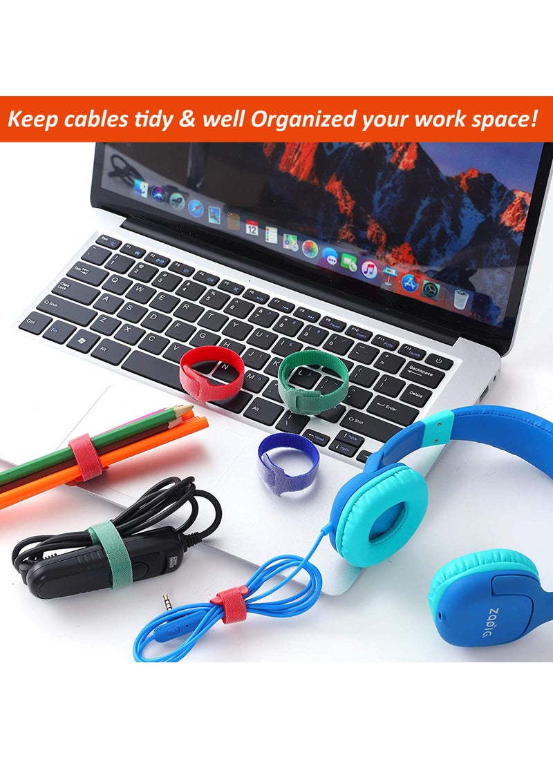 24 Pack Reusable Cable Ties Multipurpose Fastening Cord Straps Tie Adjustable Wire Management Cables Tidy Hook and Loop Tie Wire Organizer Straps Ties
