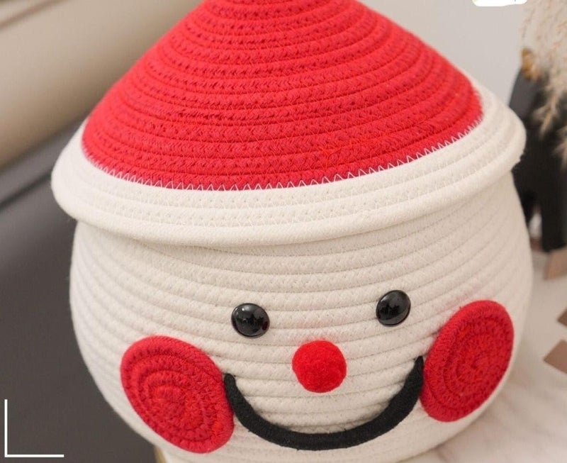 JUTEIFY Juteify Cute Santa Handmade Jute Cotton Thread Rope Basket Woven Storage Basket With Cap Nursery Organizers And StorageKids Basket Toy Bin Red and White - Image 3