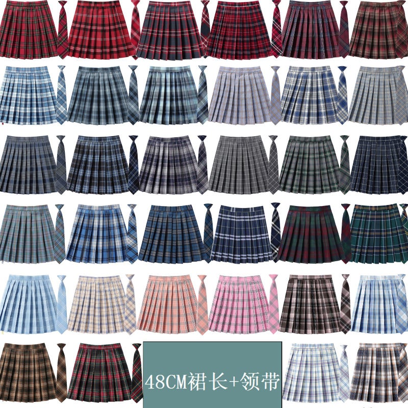 (48cm Skirt Length + Tie) Ready-Made Factory Direct Plaid Uniform School Supply Pleated Female Preppy Spring and Summer Skirt - Image 2